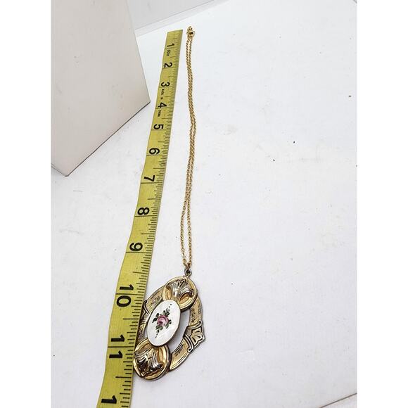 Antique Guilloche Enamel Rose 2 Photo Locket rotating Pendant early 1900s rare - Picture 9 of 13